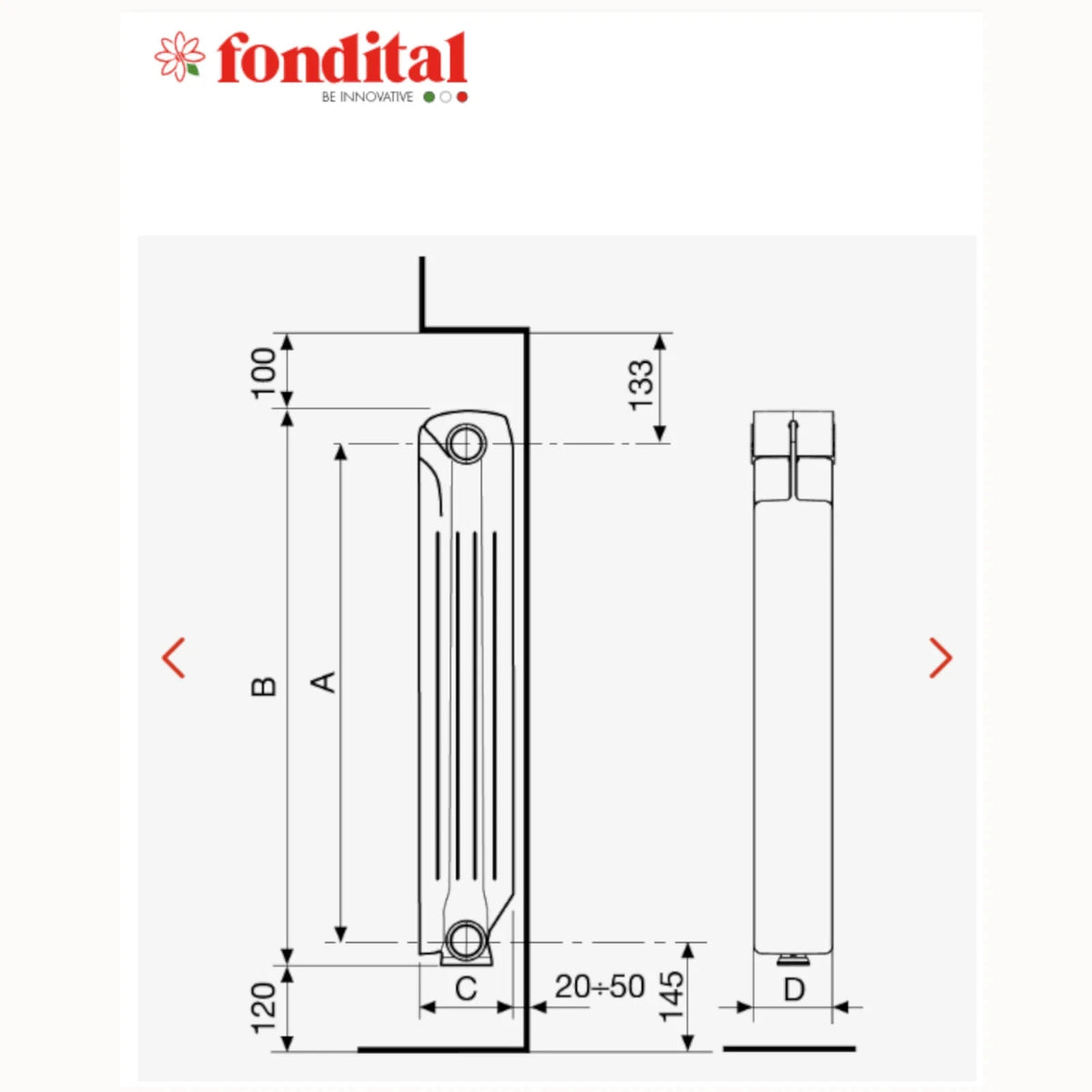 Radiatore Alluminio FONDITAL Termosifone 3-10 Elementi Interasse 350-800 mm D.X