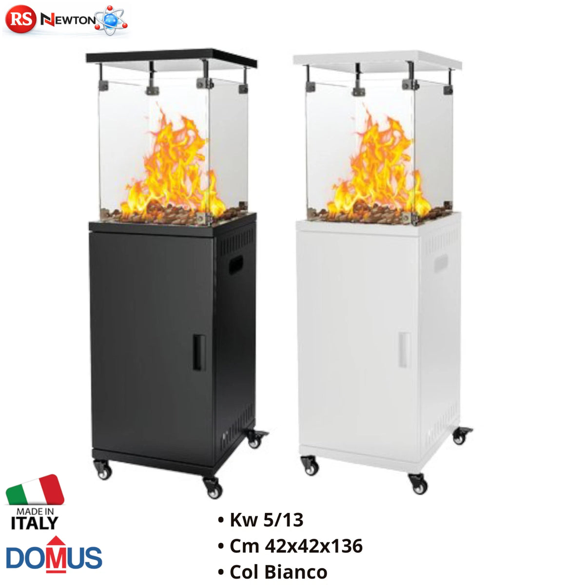 Stufa a Gas GPL Flamex Domus 5-13 kW con Ruote Fiamma 360 Nero Bianco Modern V.X