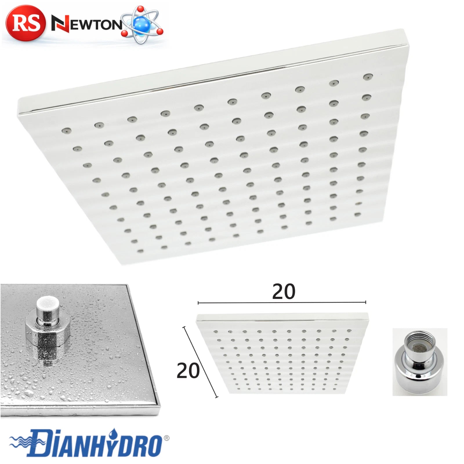 Soffione Doccia Quadrato Moderno 20x20cm Cromato Con Sistema Anticalcare D.X