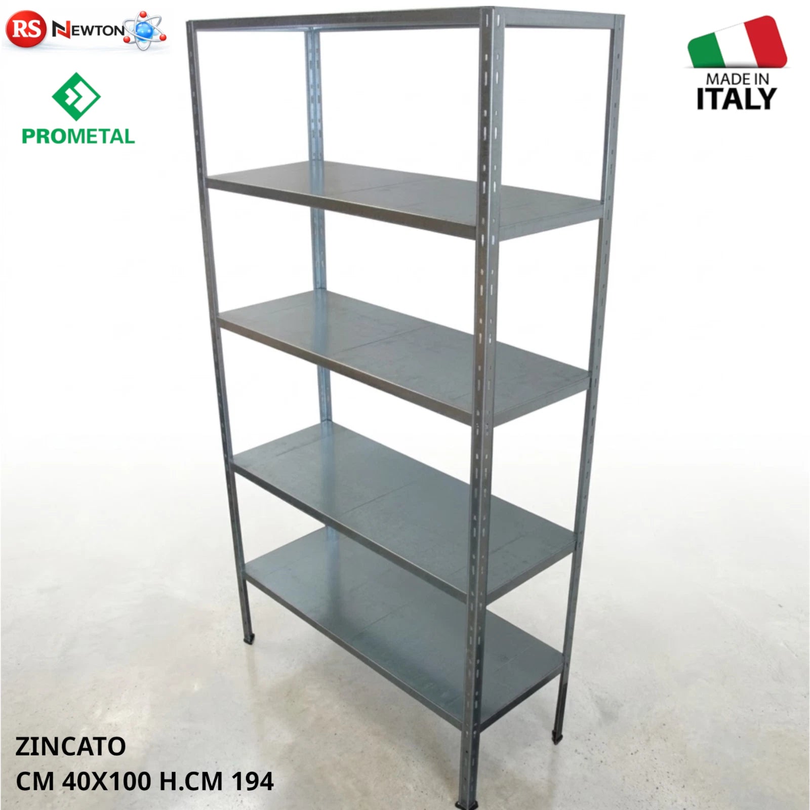 Scaffale Zincato Prometal 5 Ripiani a Incastro 194x100x40cm Portata 400 kg V.X