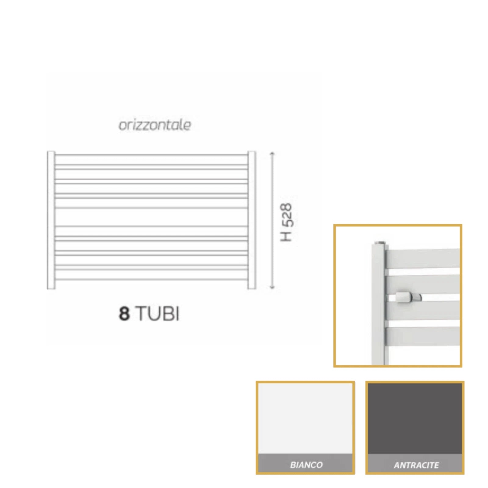 Termoarredo Orizzontale Acciaio Bianco Antracite Radiatore Bagno Termosifone D.X