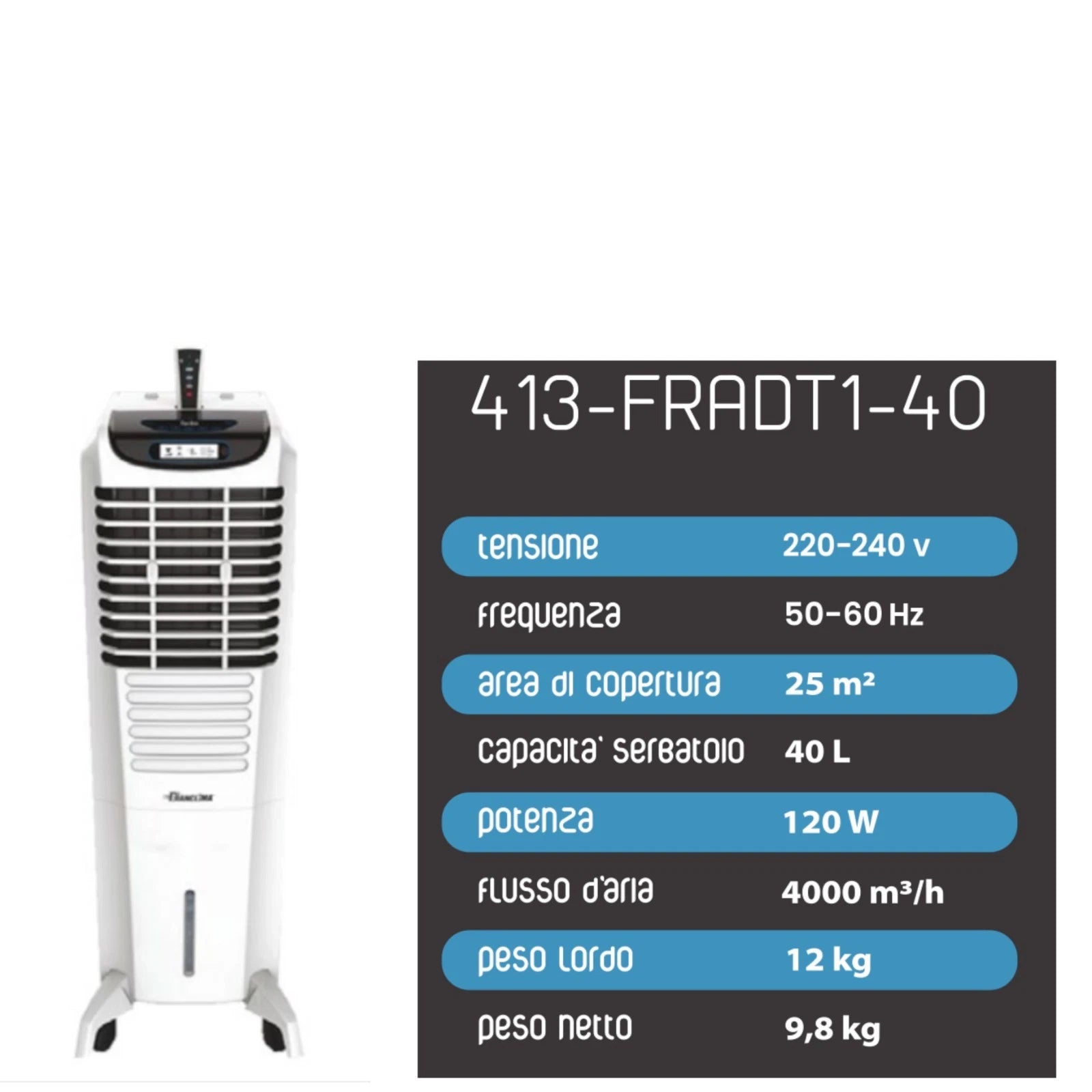 Raffrescatore Evaporativo Giaccio Digitale 25L 40L Ventilatore Telecomando D.X