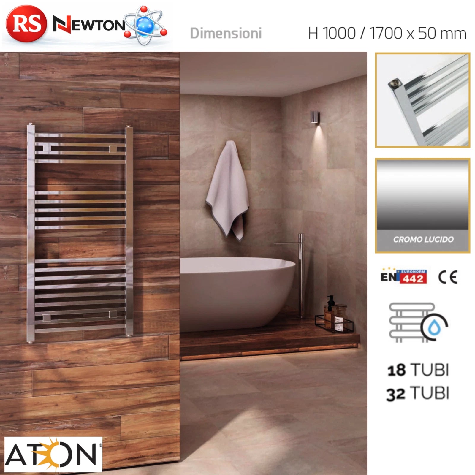 Termoarredo Cromato Scaldasalviett<wbr/>e Bagno Tubi Quadrati Termosifone Moderno D.X