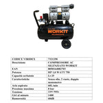 Compressore Silenziato WORKIT 25L 1HP 8 Bar 60 dB Senza Olio 230V 2 Ruote V.X