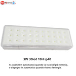 Lampada Luce Emergenza LED 3W 30 LED 300 lm 6400K Plafoniera Autonomatica 0H V.L