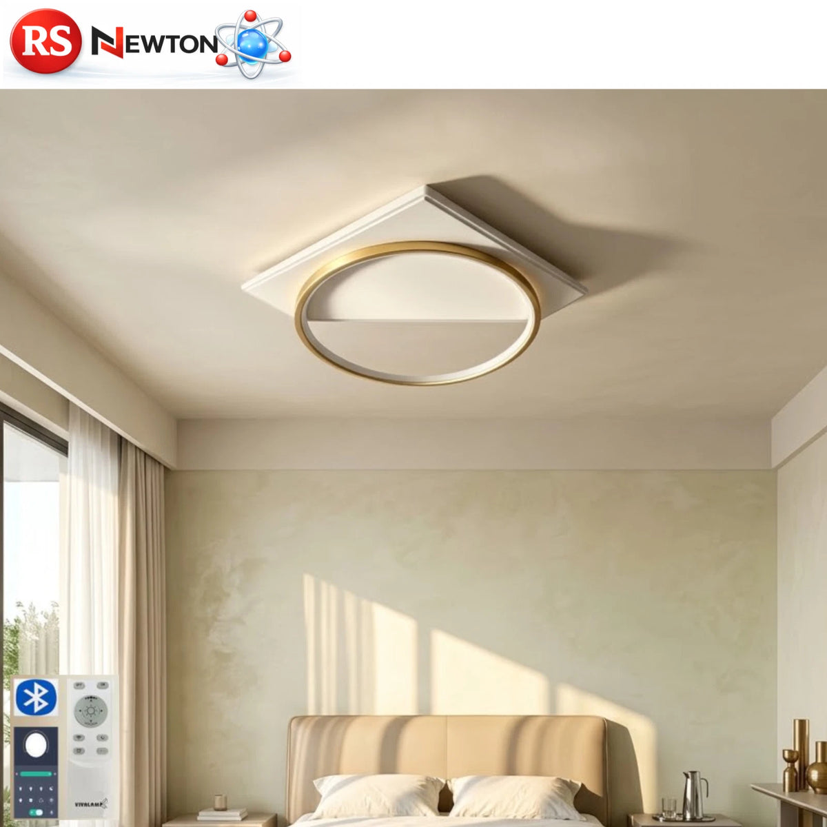 Plafoniera LED 60W Moderna Bianco Oro Lampadario Soffitto Telecomando 3 Luci V.L