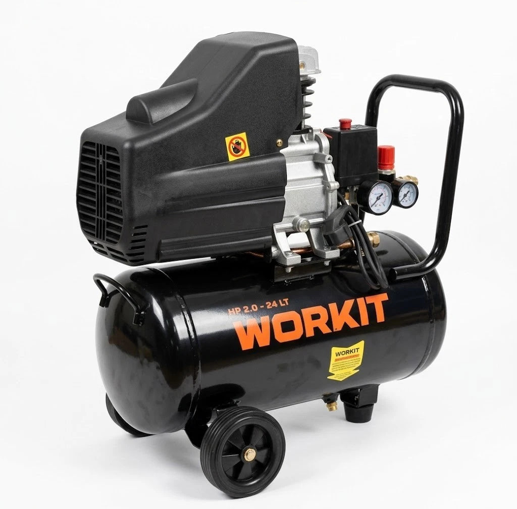 Compressore Aria WORKIT 24L 2HP 2kW 8 Bar 188 L/min 230V Coassiale V.X