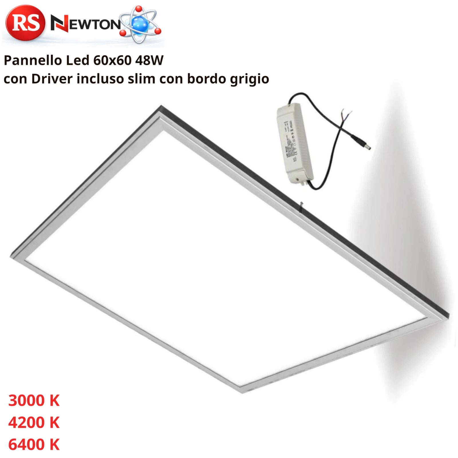 Pannello LED 60x60 48W 4320LM Slim Driver Incluso Bordo Argento Sospensione V.L