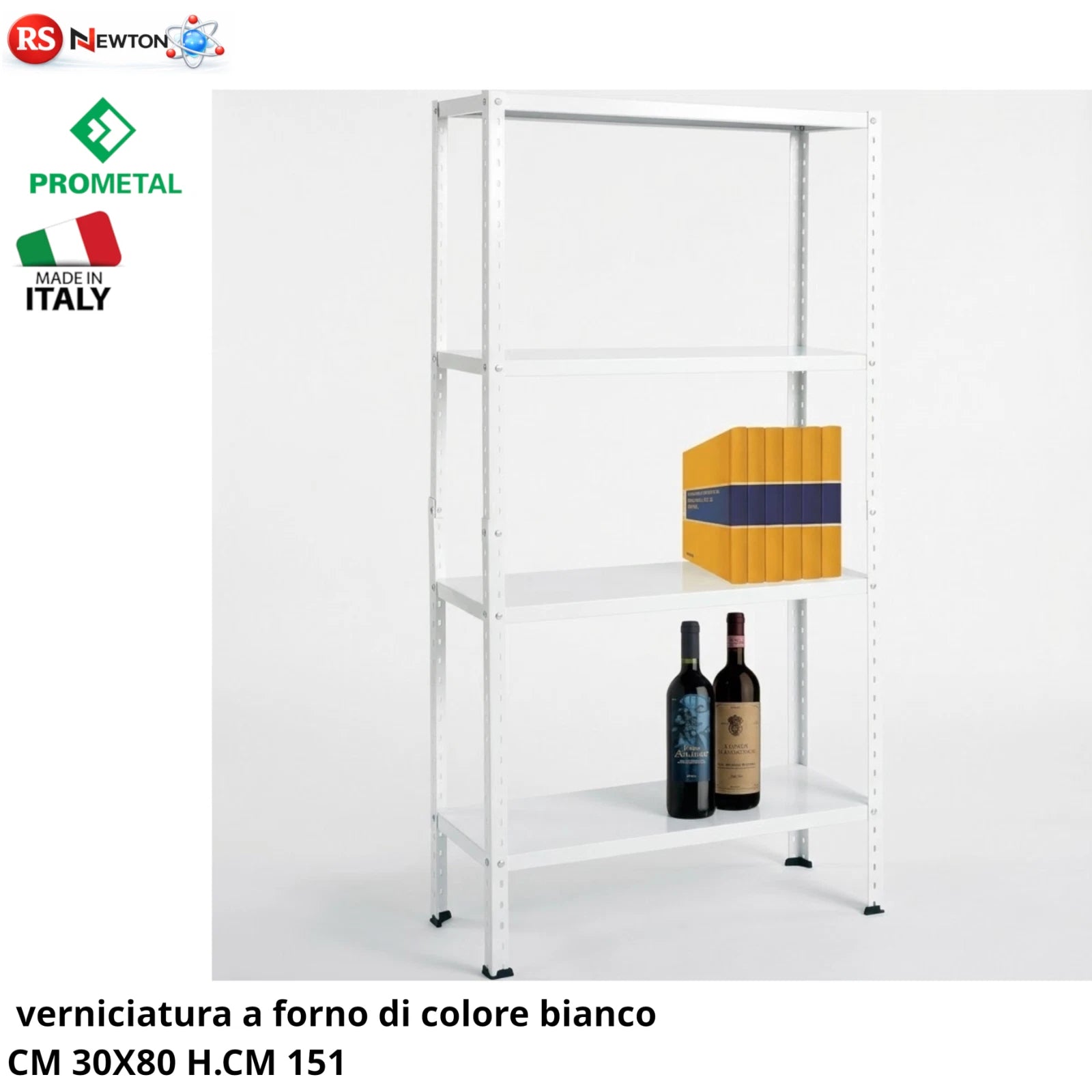 Scaffale Metallico Prometal Bianco 4 Ripiani 151x80x30 cm Portata 320 kg V.X