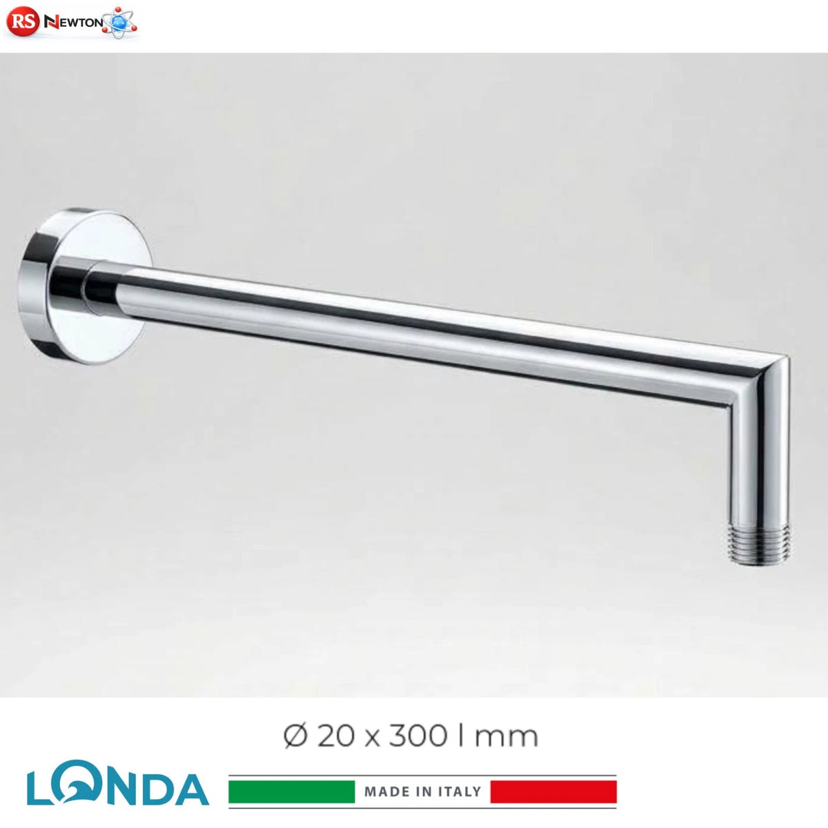 Braccio Doccia Soffione a L Tondo Ø20 mm 300 mm Cromo Ottone Inox G1/2 LONDA