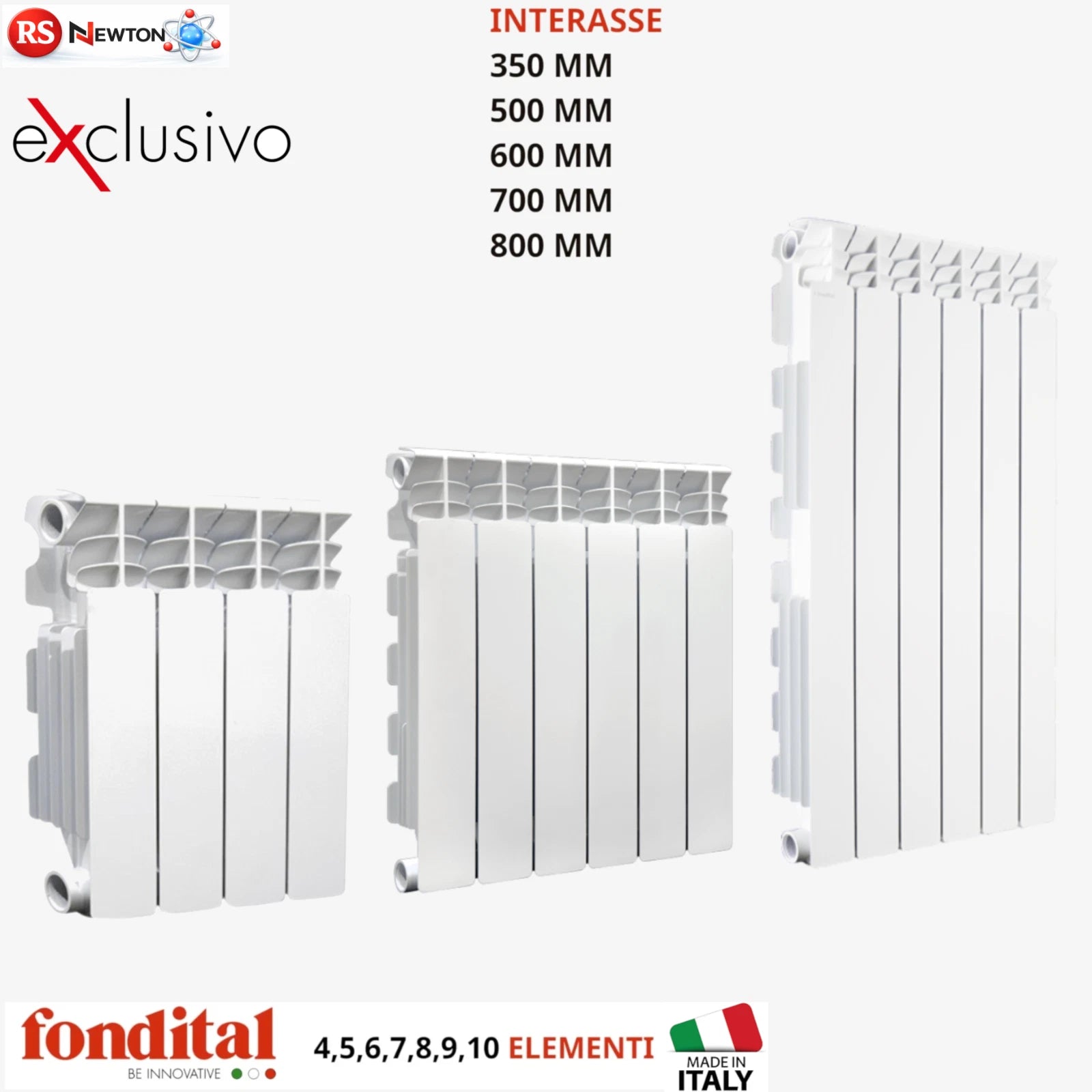 Termosifone Alluminio FONDITAL Radiatore 3-10 Elementi Interasse 350-800 mm D.X
