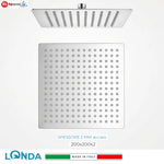 Soffione Doccia Quadrato LONDA 200x200 Acciaio Inox 304 Ultra sottile 2mm G1/2