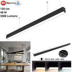 Plafoniera LED Sospesa 48W 120cm Nera Sospensione Cavo Acciaio 5088LM CCT V.L