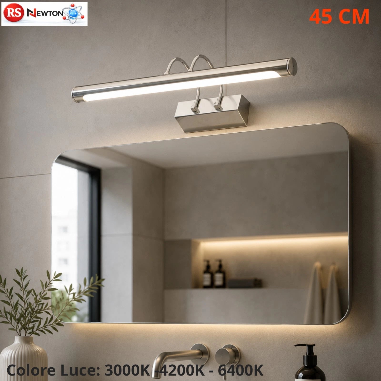 Applique LED Bagno Specchio 9W 45cm IP44 3000K 4200K 6400K 720LM Acciaio V.L