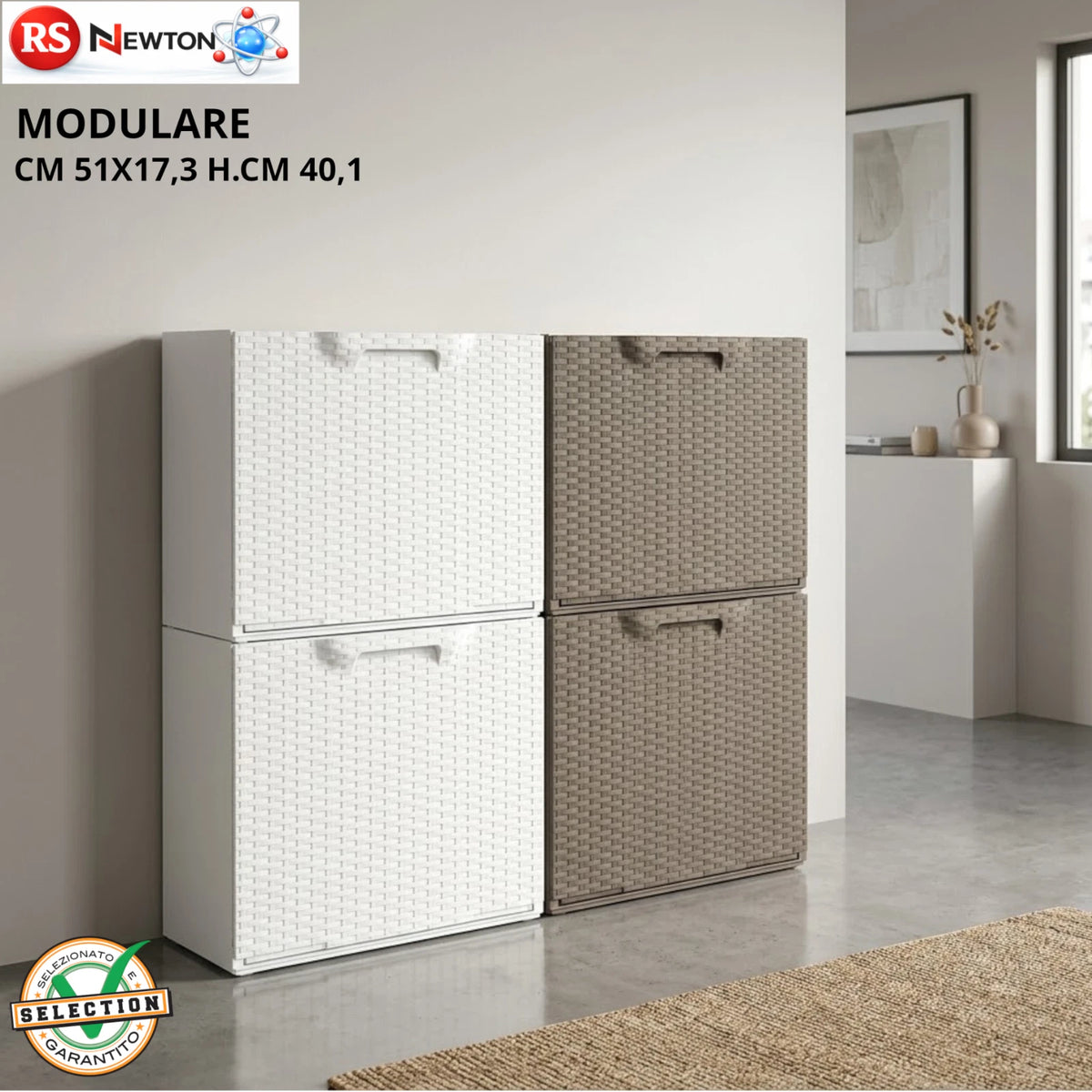 Scarpiera Modulare Rattan Slim Salvaspazio Bianca Tortora Componibile H40 cm V.X