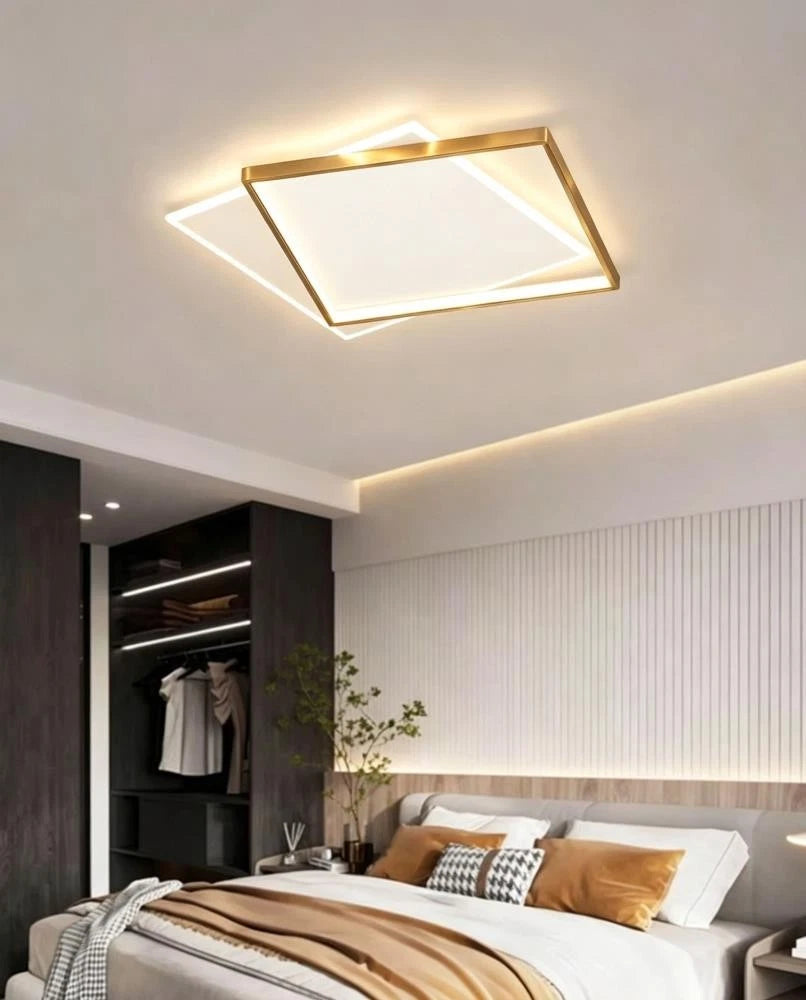 Plafoniera LED 72W Lampadario Moderno Bianco Oro Telecomando 3000K - 6000K V.L