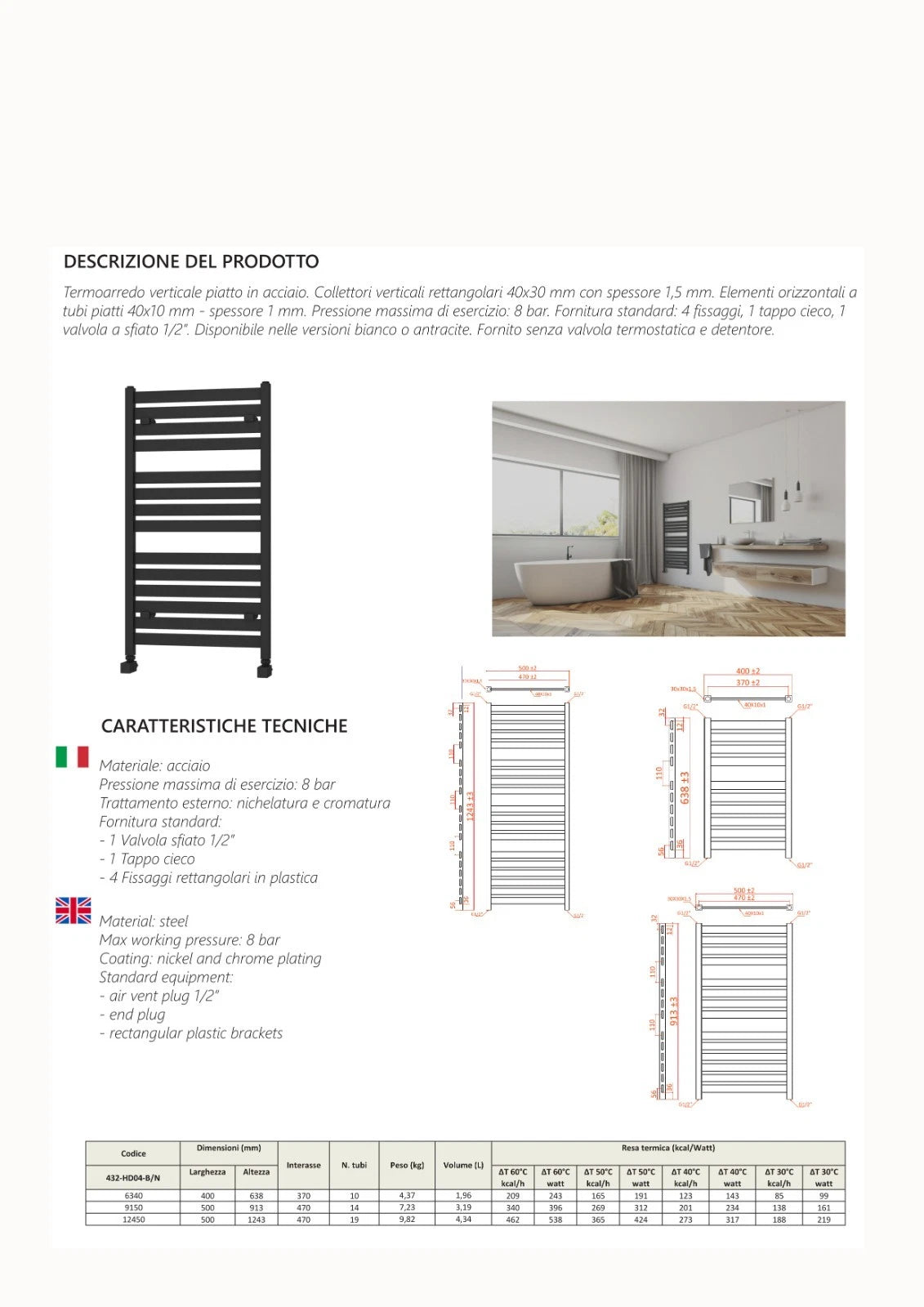 Termoarredo Verticale Acciaio Bianco Antracite Radiatore Bagno Termosifone D.X