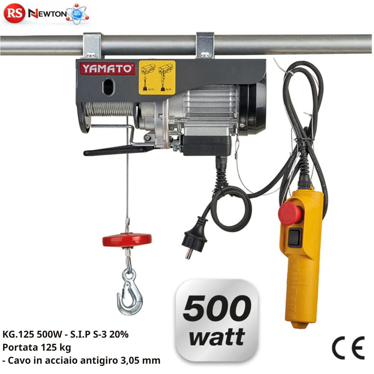 Paranco Elettrico Elevatore Montacarichi 125kg 12M Carrucola e Pulsantiera VBS
