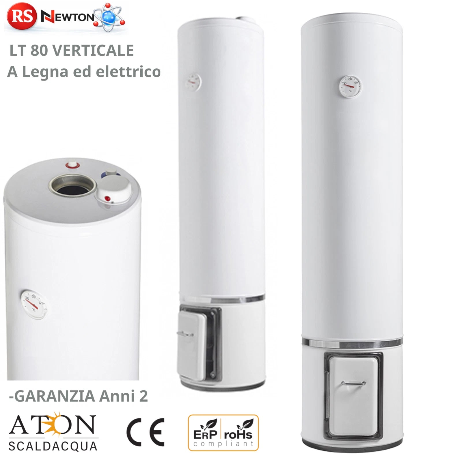 Scaldabagno a Legna ed Elettrico ATON 80L Verticale Boiler Acqua Calda Bagno D.X
