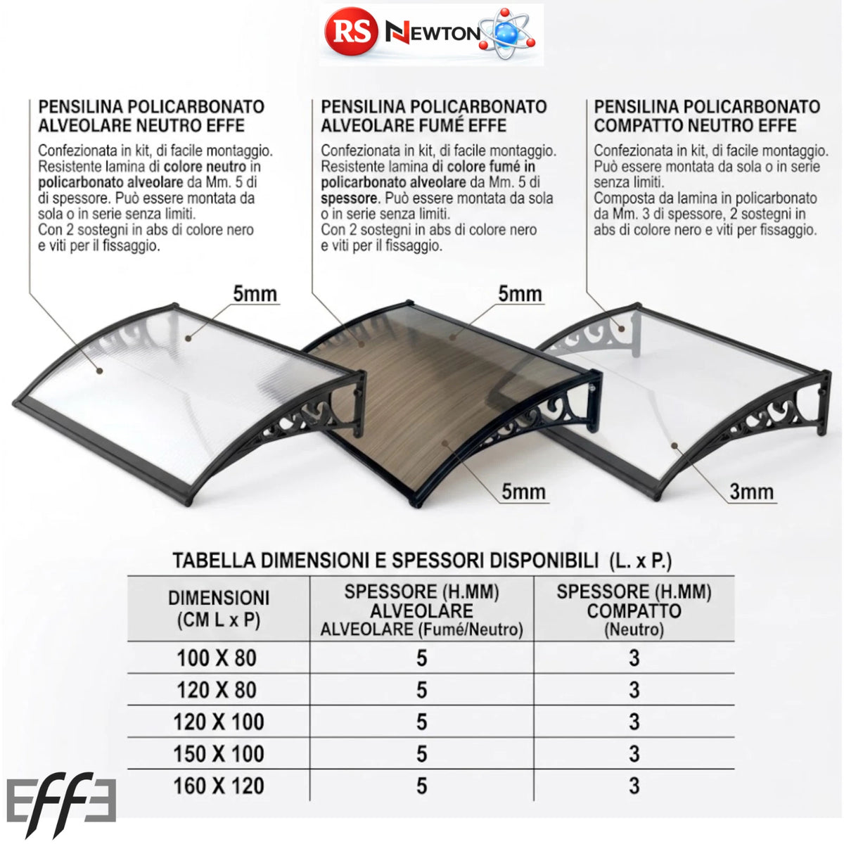 Pensilina Tettoia Policarbonato 3-5 mm Neutro Fumé Porta Finestra Esterno V.X