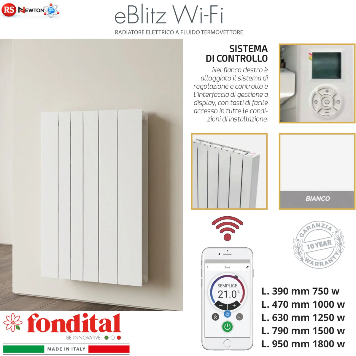 Termosifone WiFi Radiatore Elettrico Smart Alexa Google Home 750-1800W D.X