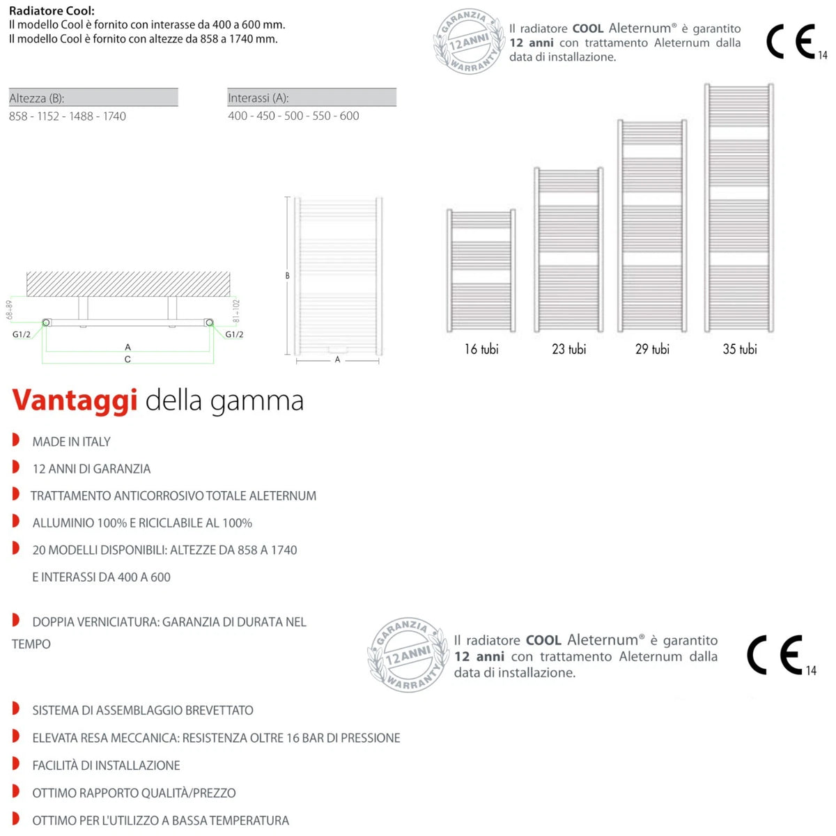 Termosifone FONDITAL Termoarredo Alluminio Bagno 3-6 Elementi 858-1740 mm D.X