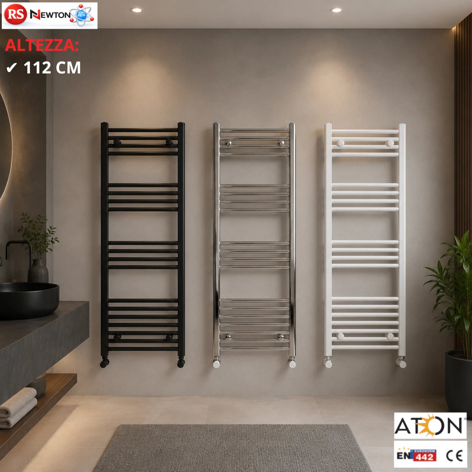 Termoarredo Dritto Scaldasalviett<wbr/>e Radiatore Bagno Bianco Nero Cromo H 112cm D.X