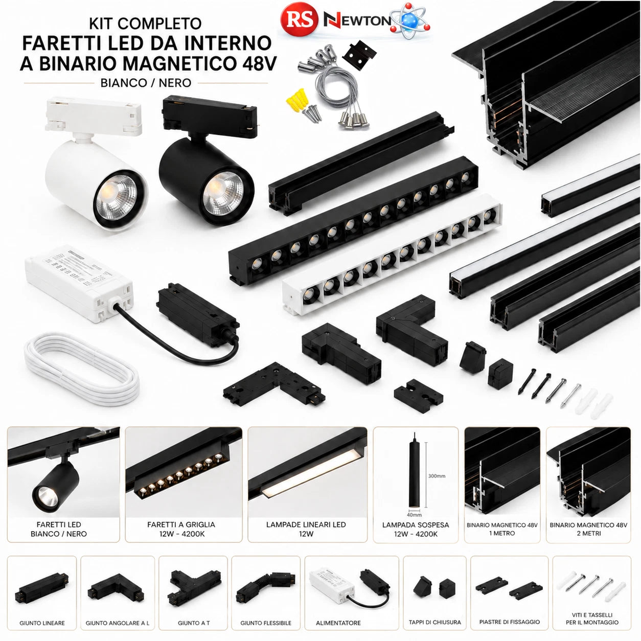 FARETTO BINARIO MAGNETICO 48V LED INCASSO FARETTI BARRE GRIGLIA SOSPENSIONE V.L
