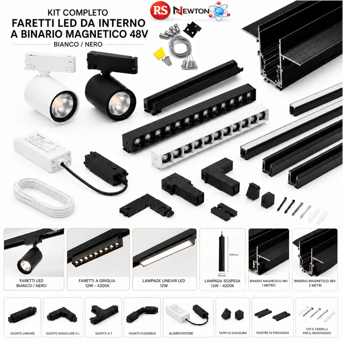 FARETTO BINARIO MAGNETICO 48V LED INCASSO FARETTI BARRE GRIGLIA SOSPENSIONE V.L