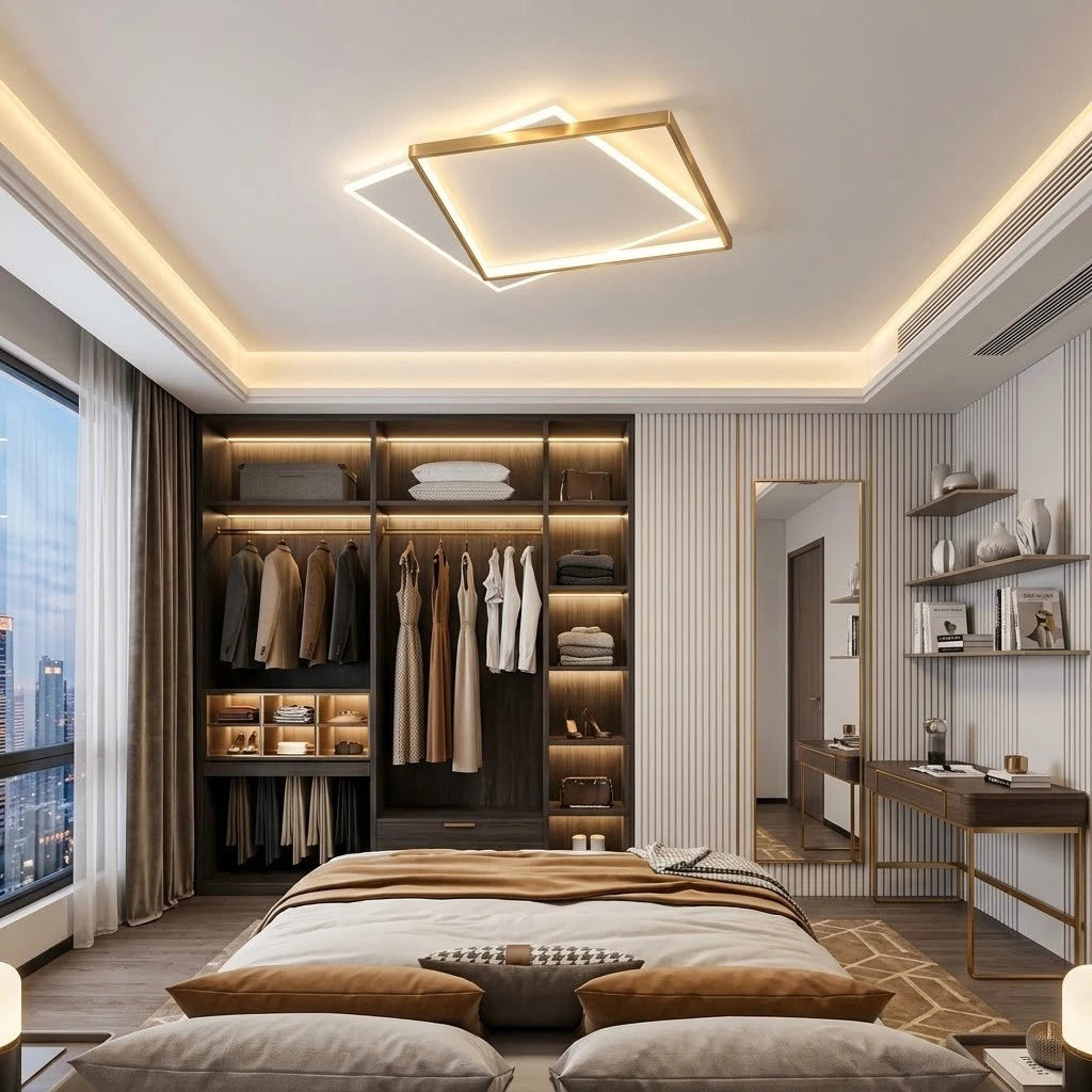 Plafoniera LED 72W Lampadario Moderno Bianco Oro Telecomando 3000K - 6000K V.L
