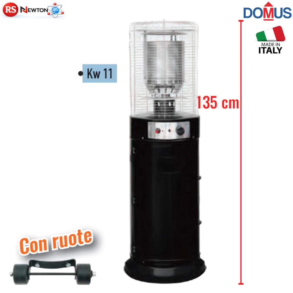 Stufa Gas GPL DOMUS ITALIA Patio 11 kW con Ruote Nero Spegnimento Automatico V.X