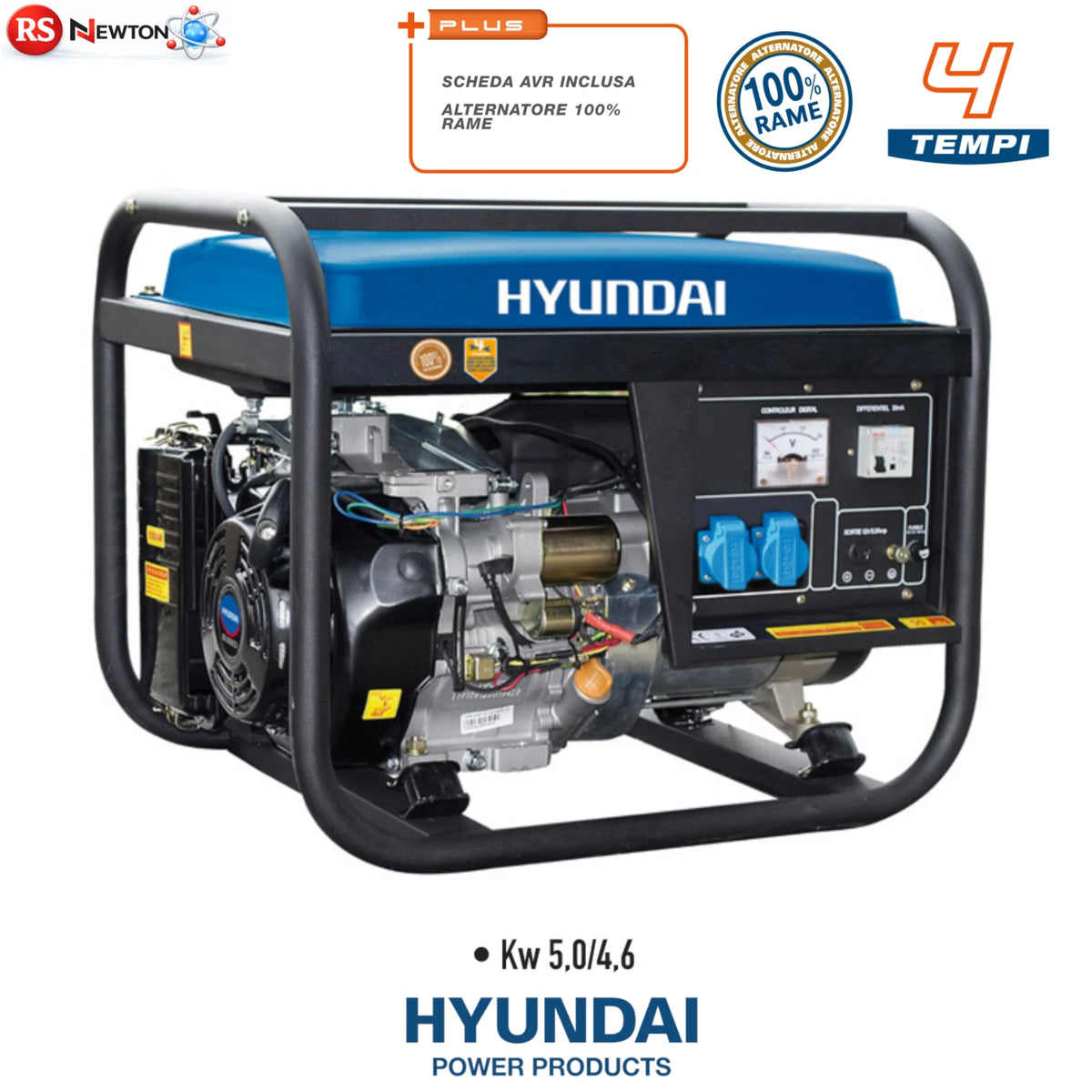Generatore di Corrente Hyundai 65126 5000W Benzina AVR 230V 4 Tempi Euro 5 V.X