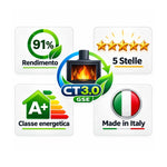 TERMOCAMINO A LEGNA 5 STELLE Classe A+ Scambiatore Stufa Porta Saliscendi DX