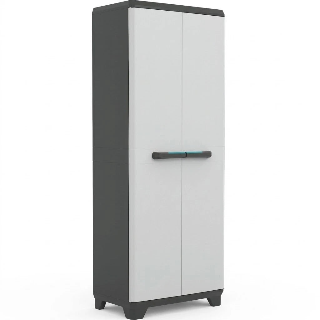 Armadio Portascope 2 Ante 3 Ripiani Plastica Grigio Finitura Legno 68x39x173 V.X