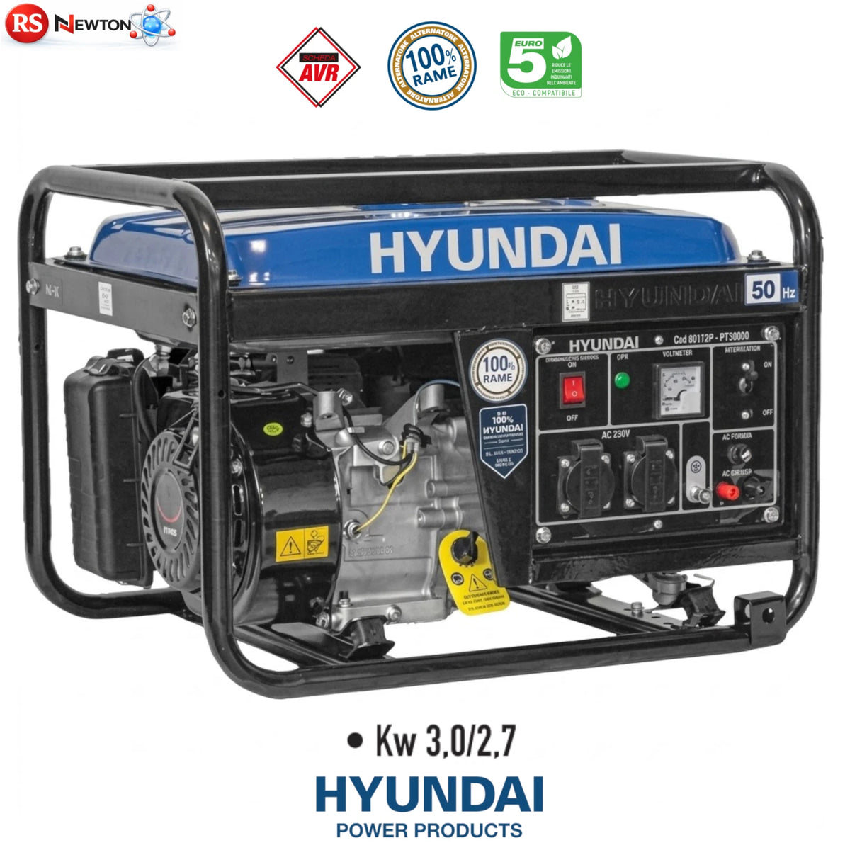 Generatore di Corrente Hyundai 65123 3000W Benzina AVR 230V 4 Tempi Euro 5 V.X