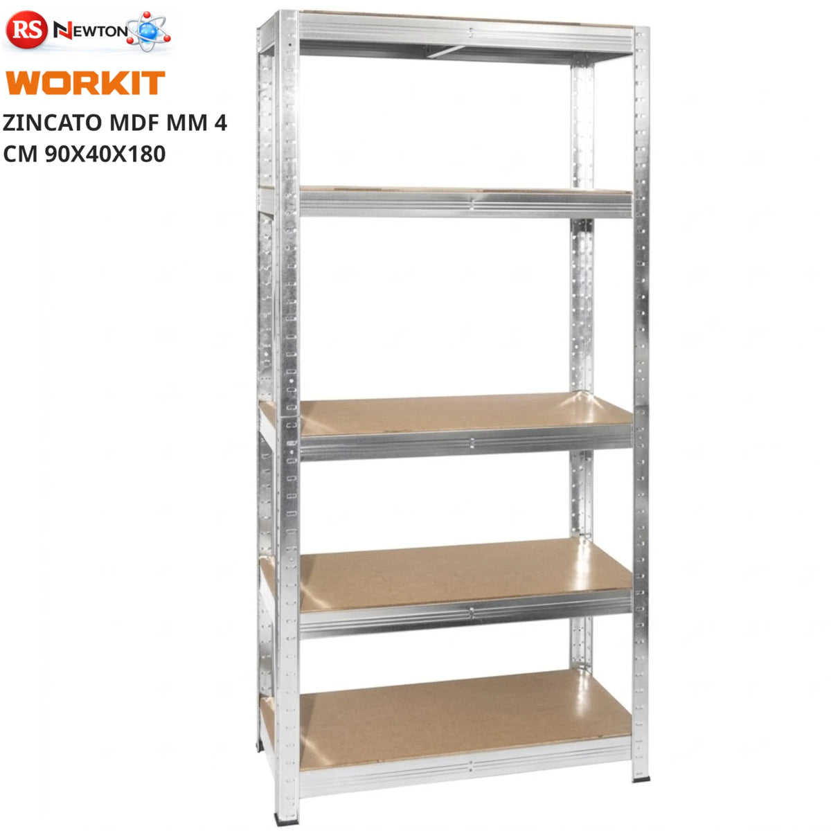 Scaffale Workit Zincato 5 Ripiani MDF 90x40x180 cm Portata 175 kg Scaffali V.X