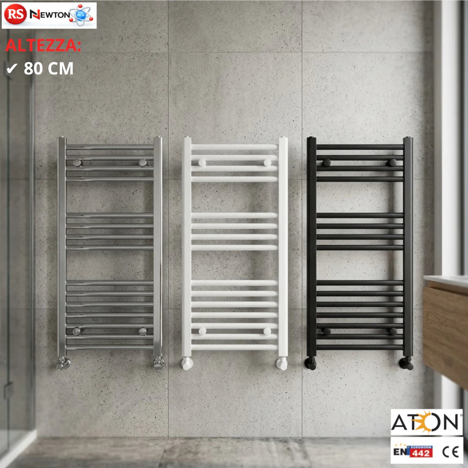 Termoarredo Dritto Scaldasalviett<wbr/>e Bagno Radiatore Bianco Nero Cromo H 80cm D.X