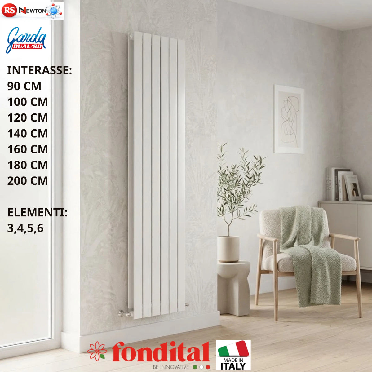 Termosifone Alluminio Radiatore FONDITAL 3-6 Elementi Interasse 900-2000mm D.X