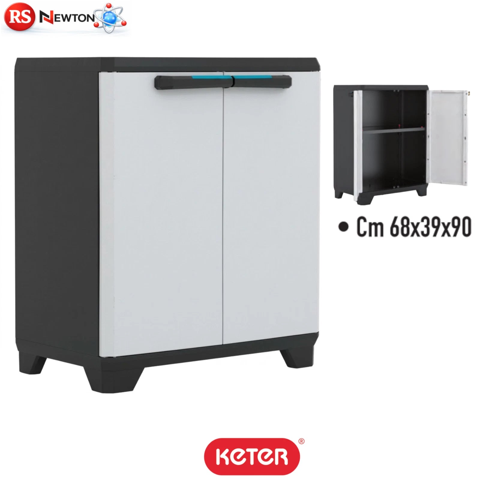 Armadio Basso KETER 2 Ante 1 Ripiano Plastica Grigio 68x39x90cm Per Esterno V.X