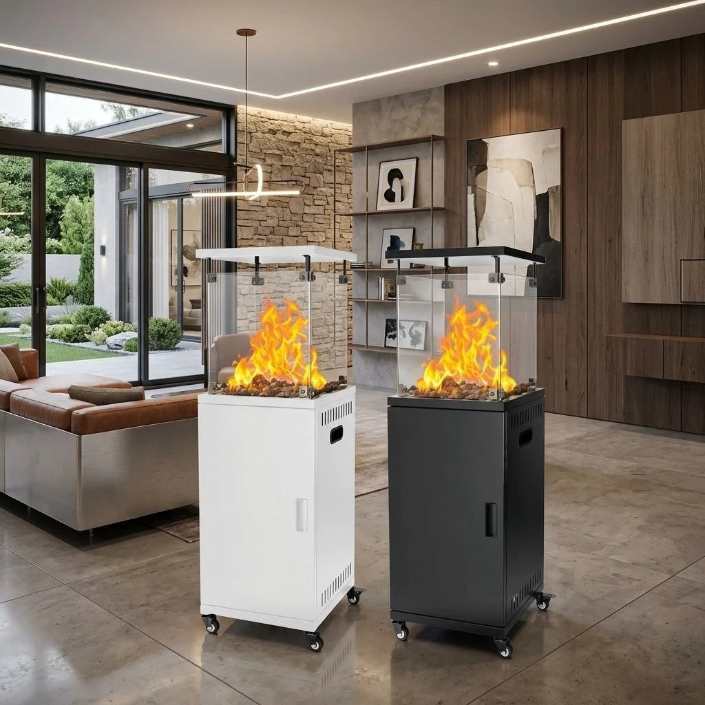 Stufa a Gas GPL Flamex Domus 5-13 kW con Ruote Fiamma 360 Nero Bianco Modern V.X