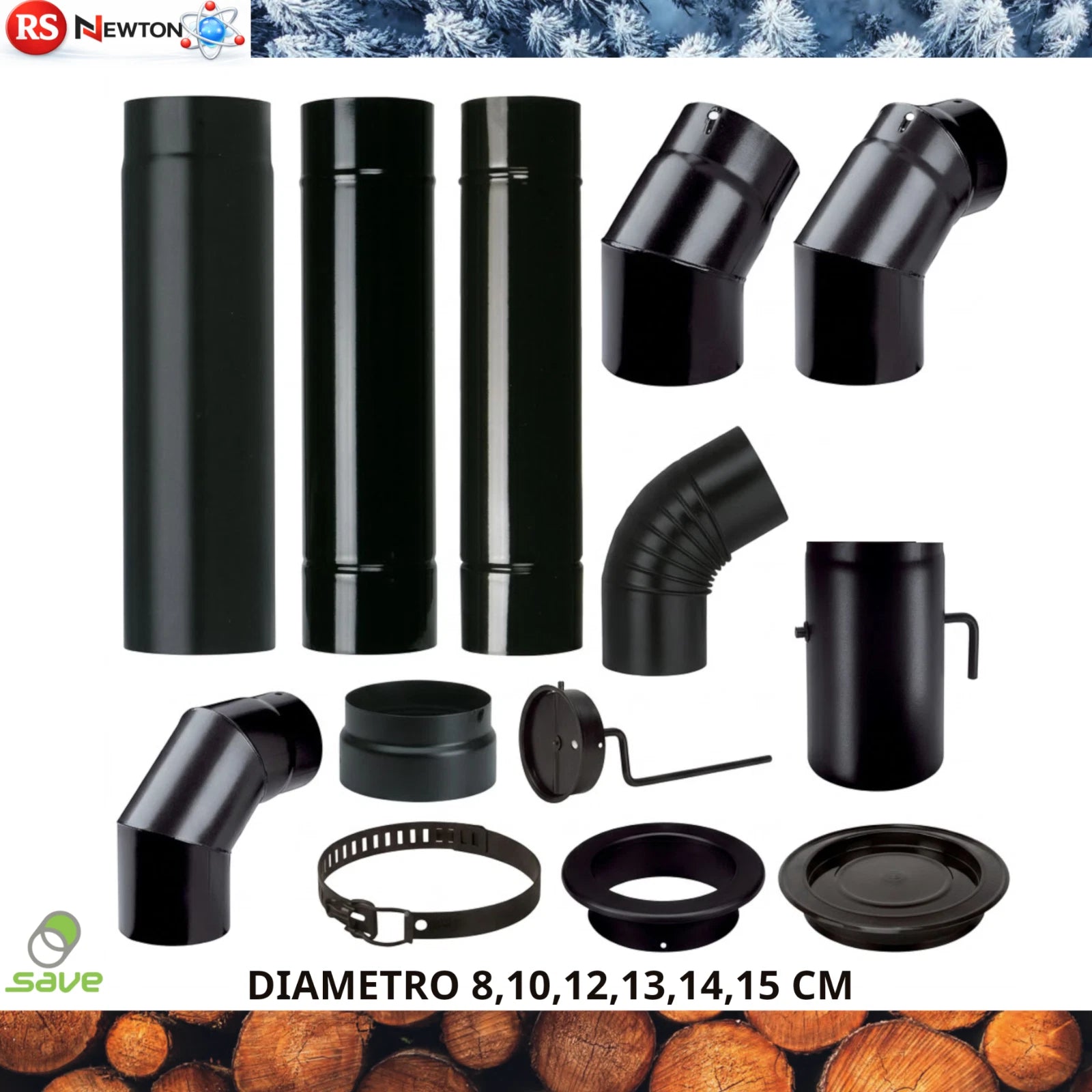Canna Fumaria Tubo Stufa a Legna Nero Opaco Tubi Gomiti Scarico Fumi Ø80-150 V.X