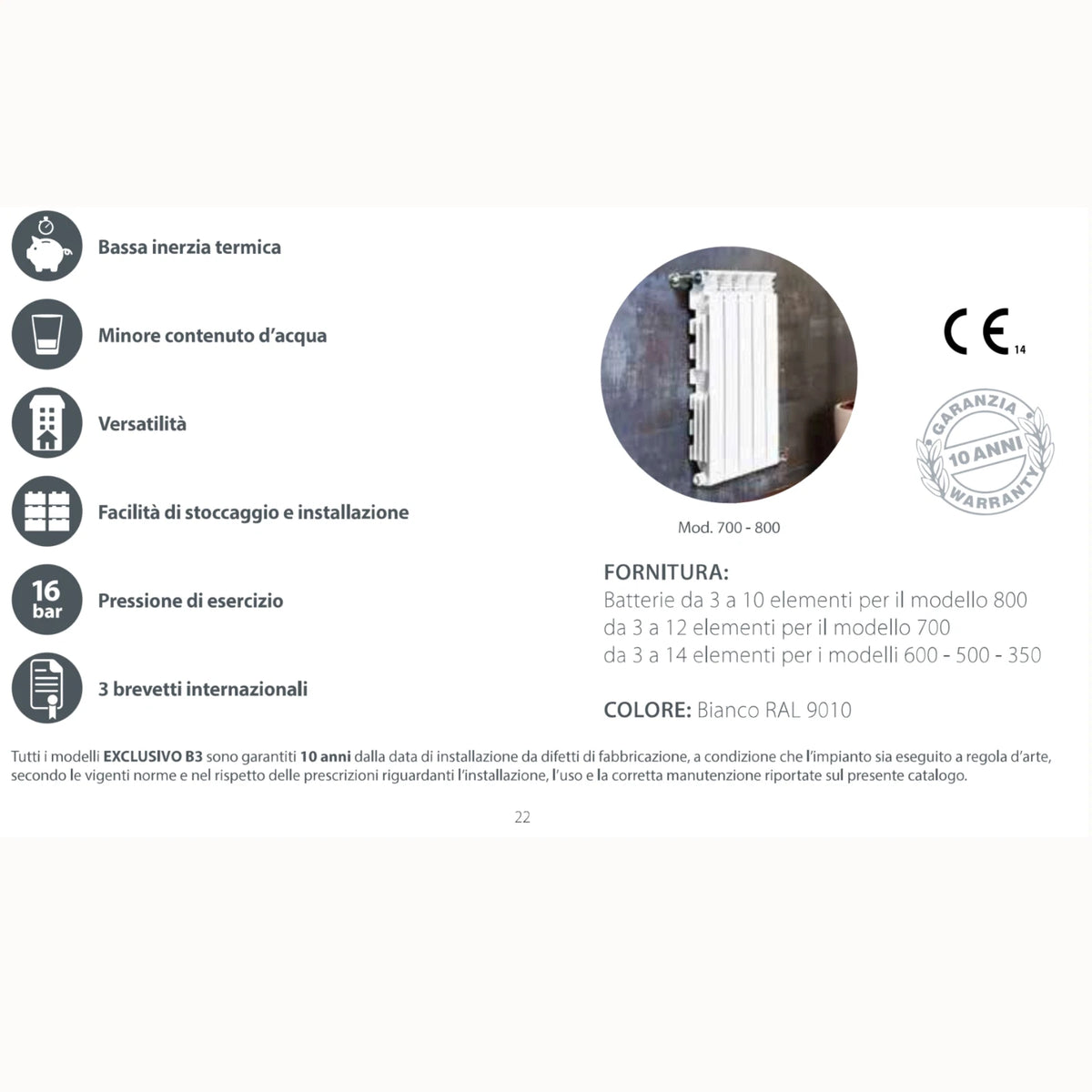 Termosifone Alluminio FONDITAL Radiatore 3-10 Elementi Interasse 350-800 mm D.X