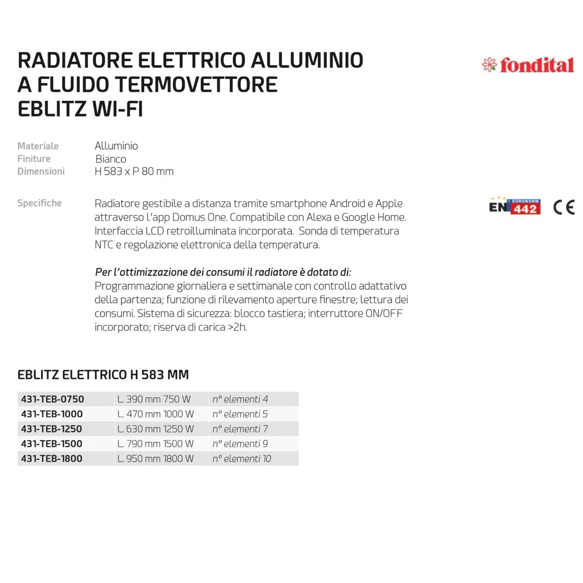 Termosifone WiFi Radiatore Elettrico Smart Alexa Google Home 750-1800W D.X