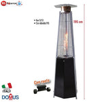 Stufa a Gas GPL Piramide Esagonale 12 kW Nera con Ruote H195 cm Per Esterno V.X