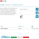 Braccio Doccia Soffione a L Tondo Ø20 mm 300 mm Cromo Ottone Inox G1/2 LONDA