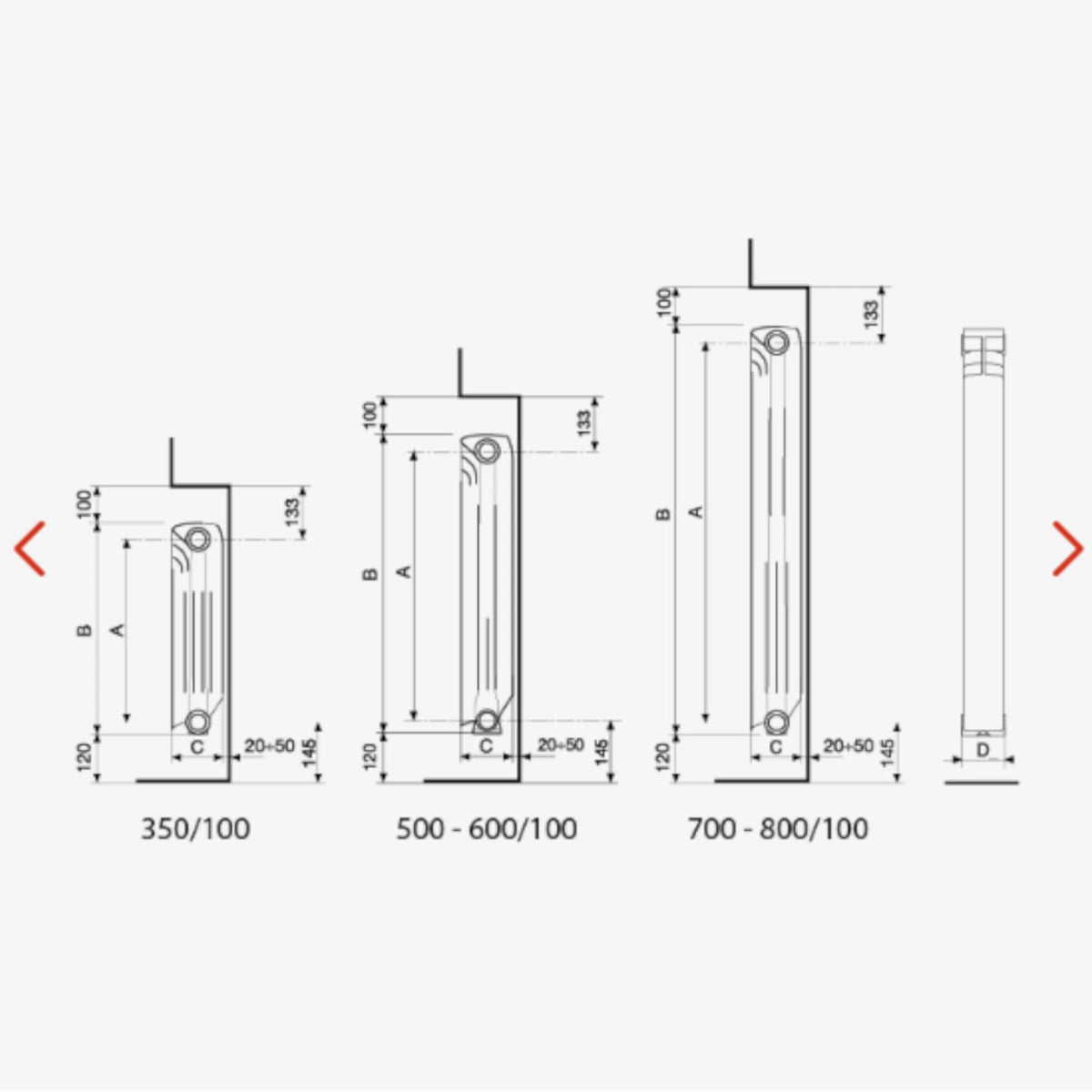 Termosifone Alluminio FONDITAL Radiatore 3-10 Elementi Interasse 350-800 mm D.X