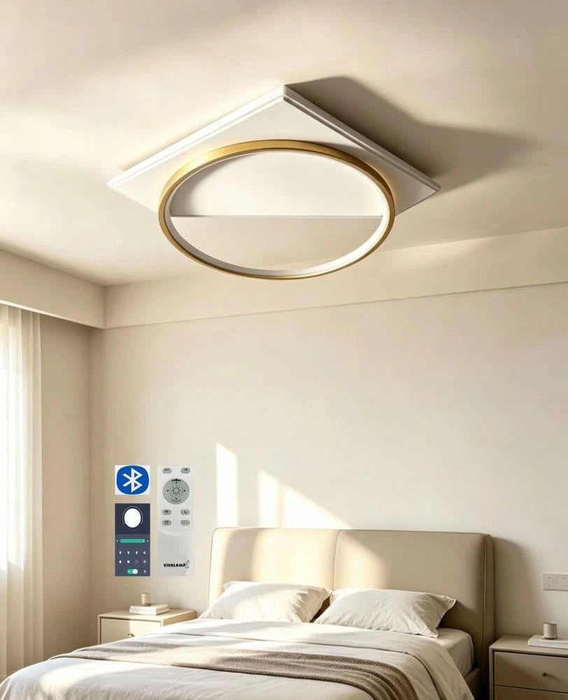 Plafoniera LED 60W Moderna Bianco Oro Lampadario Soffitto Telecomando 3 Luci V.L