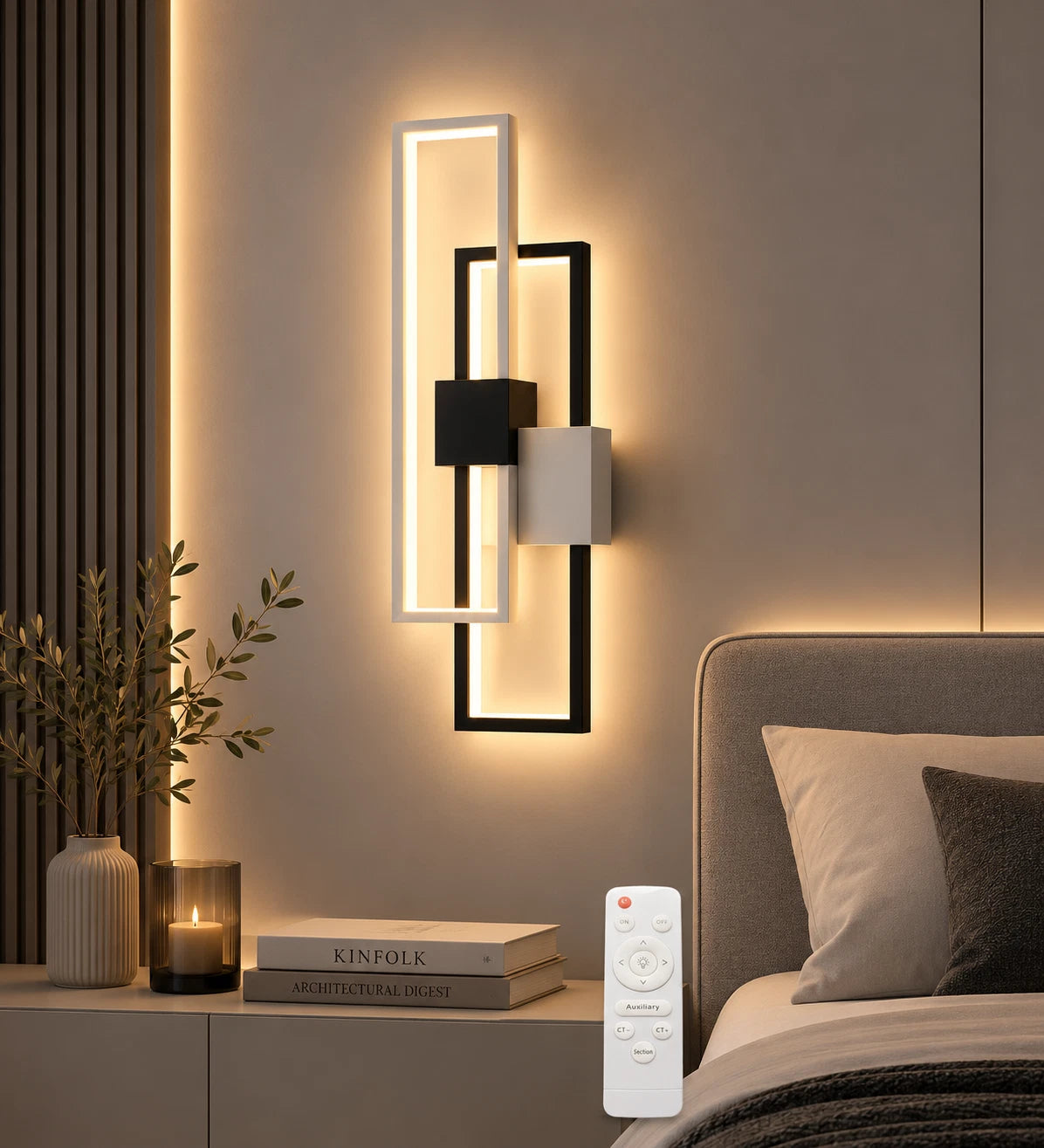 Applique LED Telecomando Dimmerabile 46W CCT Moderno Lampada Parete Camera V.L