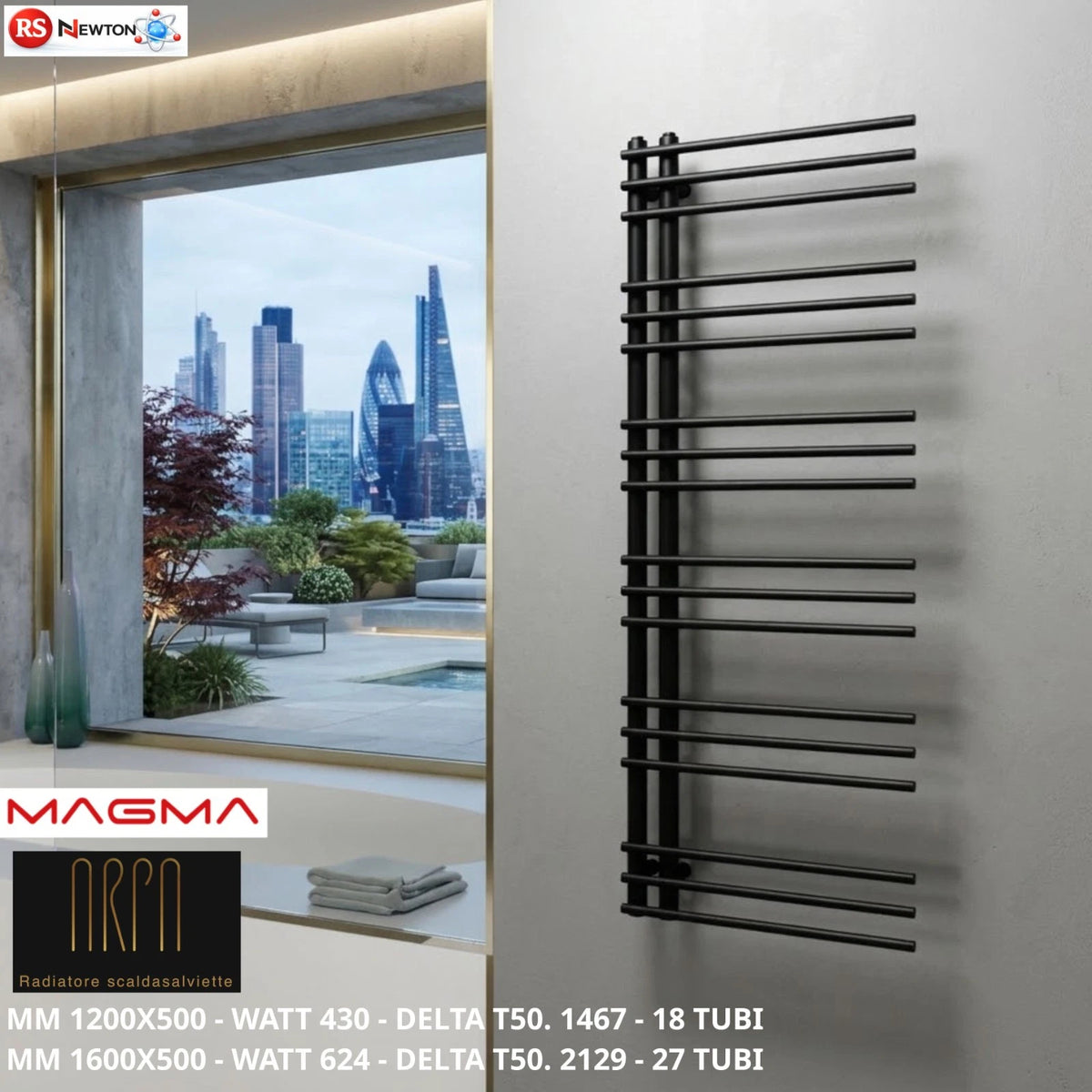 Radiatore Termoarredo Nero Opaco Acciaio Scaldasalviett<wbr/>e Bagno Verticale H.S