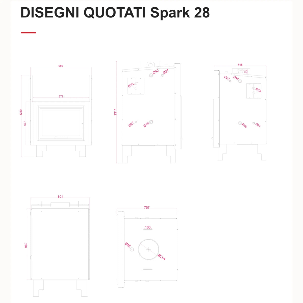 TERMOCAMINO A LEGNA 5 STELLE Classe A+ Scambiatore Stufa Porta Saliscendi DX